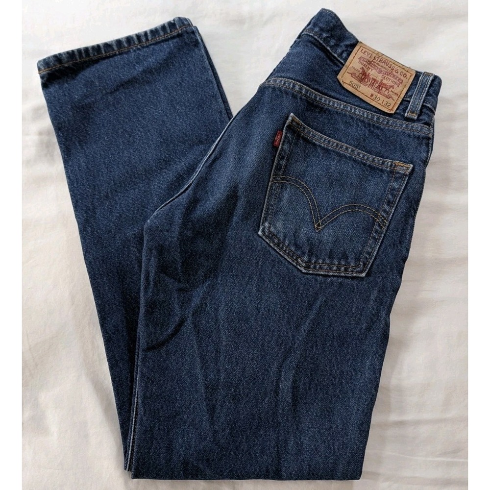 Levi's 505 Regular‎ Fit Straight Leg Jeans Men's 30x32 Blue Denim Distressed